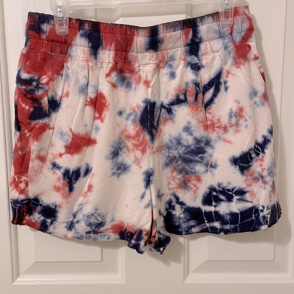 Medium, red, white and blue, C&C california tie dye shorts with drawstring - Picture 2 of 3